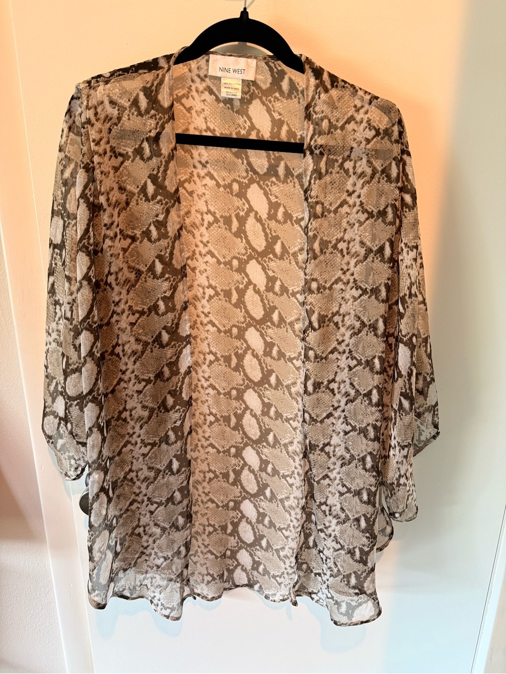 Nine West Sheer Snake-Print Kimono in Beige and Cream